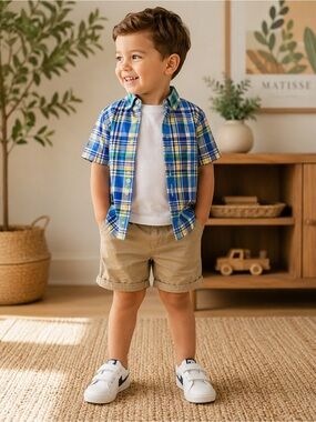 Ralph Lauren Multicolor Blue, Yellow & Green Plaid Short Sleeve Shirt